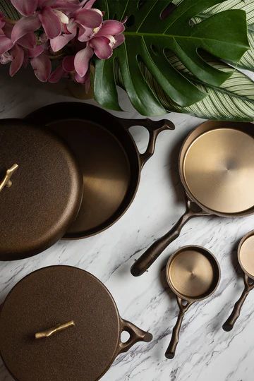 Cast Iron Cookware and Kitchen Essentials Beautiful. Unique. Forever. Japandi Cookware, Cast Iron Pots And Pans Set, Cottagecore Cookware, Cooking Healthy Aesthetic, Aesthetic Cookware, Cottagecore Cooking, Modern Cookware, Cooking Pots And Pans, New Apartment Essentials