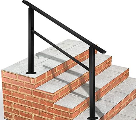 Metty Metal Handrails for Outdoor Steps 4Ft Stair Handrail, Outdoor Stair Railing Fits 1 to 4 Steps, Wrought Iron Handrail for Concrete Steps, Porch Steps - - Amazon.com Handrail Outdoor, Indoor Stair Railing, Exterior Stair Railing, Porch Handrails, Stair Railing Kits, Wall Mounted Handrail, Outdoor Handrail, Outdoor Stair Railing, Wrought Iron Stair Railing