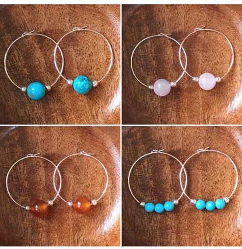 Quartz Hoop Earrings, Chakra Healing Stones, Handmade Hoop Earrings, Gemstone Hoop Earrings, Turquoise Hoop Earrings, Turquoise Hoops, Boho Style Earrings, Diy Jewelry Inspiration, Boho Crystal