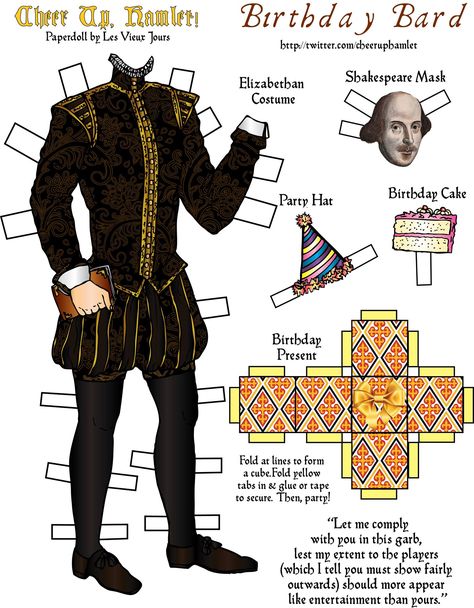 Shakespeare Birthday, Shakespeare Portrait, Teaching Theatre, Teaching Shakespeare, Birthday Costume, Teaching Literature, British Literature, Romeo Y Julieta, Paper People