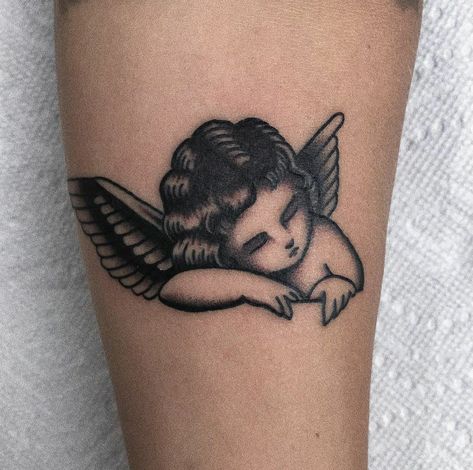 Cherub Tattoo Designs, Baby Angel Tattoo, Cherub Tattoo, Optical Illusion Tattoo, Religious Tattoo, Peonies Tattoo, Floral Tattoo Design, Angel Tattoo, Baby Tattoos