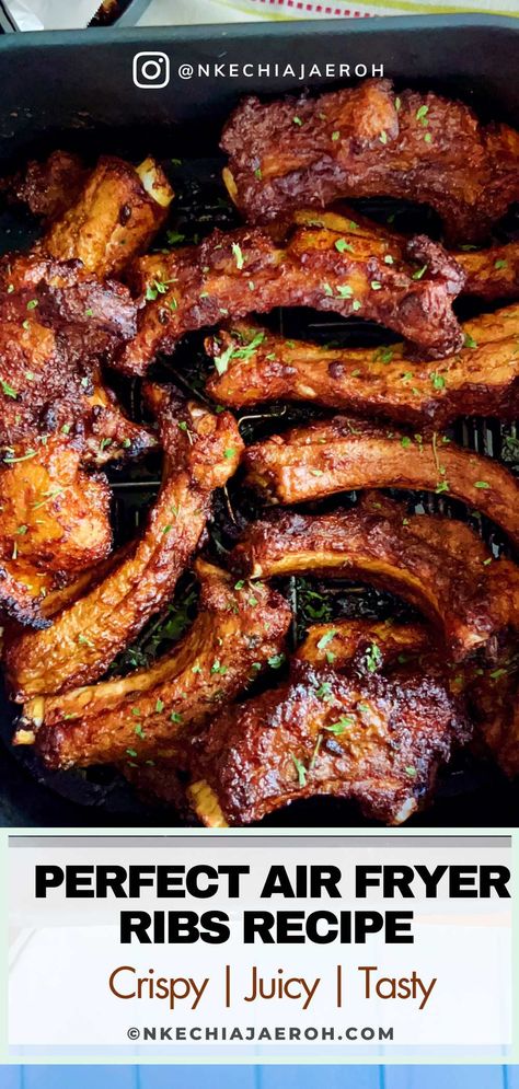 Crispy Air Fryer Ribs Without Barbecue Sauce - Nkechi Ajaeroh Air Fryer Ribs, Air Fryer Recipes Ribs, Air Fryer Recipes Pork, Baby Back Pork Ribs, New Air Fryer Recipes, Air Fryer Pork, Cooks Air Fryer, Lamb Ribs, Best Air Fryer