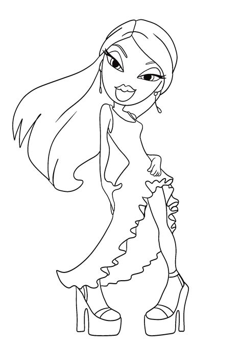 Brats Coloring Pages Free, Brats Doll Coloring Pages, Baddie Coloring Pages Aesthetic, Bratz Coloring Pages Free Printable, Bratz Drawing Outline, Y2k Coloring Pages Bratz, Brats Coloring Page, Bratz Doll Coloring Pages, Drawing To Color In