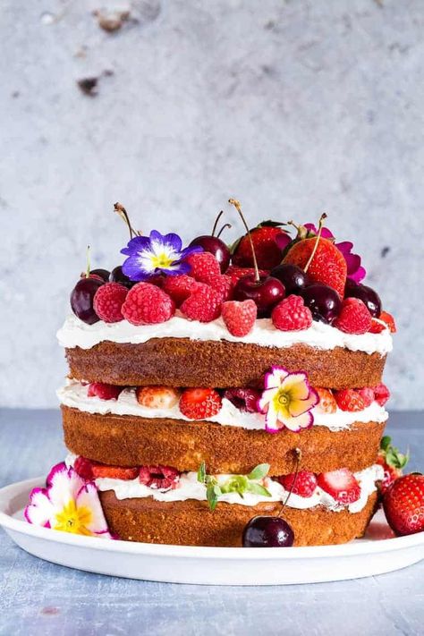 Berry, Orange Blossom And Elderflower Cake - Recipes From A Pantry Orange Blossom Cake Recipe, Orange Blossom Water Recipes, Orange Blossom Cake, Gingerbread Granola Recipe, Elderflower Cake, Water Cake, Mascarpone Whipped Cream, Gingerbread Granola, Cake With Mascarpone