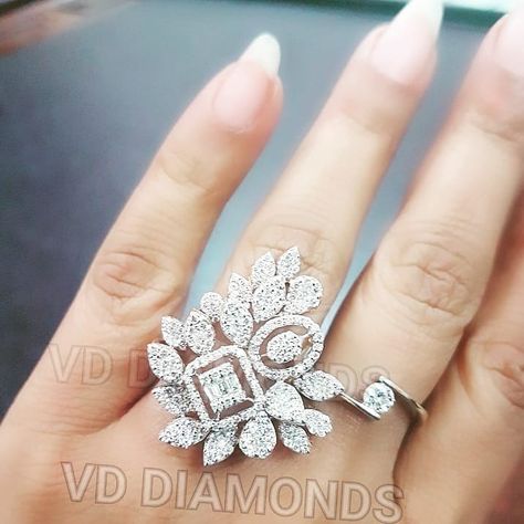 V.D. DIAMONDS on Instagram: “Happy client diary  Designer cocktail ring made in real diamonds the setting gives the impression of solitaires ... classy ring for classic…” Diamond Cocktail Rings Design, Cocktail Ring Designs, Classy Ring, Stacked Wedding Bands, Diamond Rings Design, Jewelry Drawing, Rings Diamond, Gold Jewellery Design Necklaces, Diamond Cocktail Rings