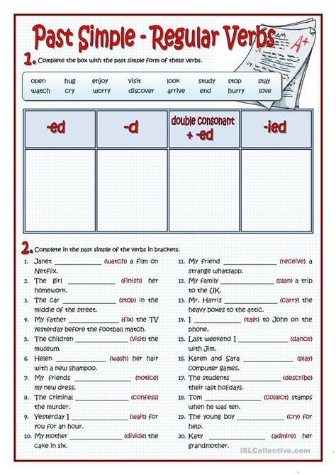 Simple Past Tense Worksheet, Esl Beginners, Regular Past Tense Verbs, Past Tense Worksheet, Verbs Worksheet, Olaf Costume, Verbs Activities, Simple Past, Simple Past Tense