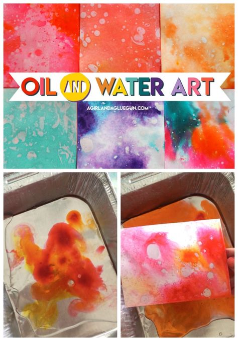 Oil and Water art Oil And Water Painting Preschool, Oil And Water Painting, Oil Water Painting, Water Arts And Crafts Preschool, Water Unit Preschool Art Projects, Water Art For Preschoolers, Water Activities For Toddlers Classroom, Water Art Projects For Kids, Water Art For Toddlers