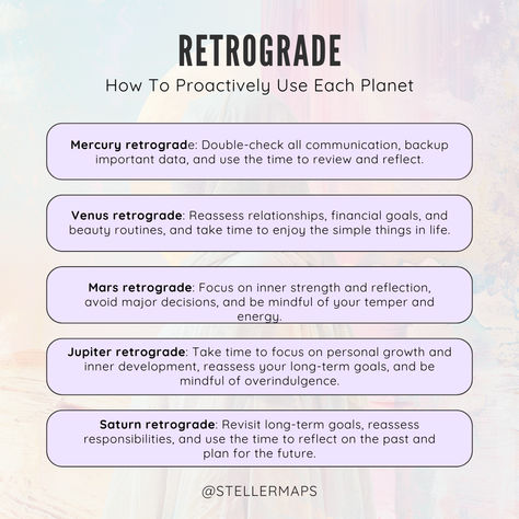 Planets in retrograde are believed to accentuate internal experiences and bring about introspection. This period is associated with reviewing, reassessing, and recalibrating our internal landscape, making it a time for reflection and inner growth. On the other hand, when planets are in direct motion, their influences are perceived as more outwardly directed. This phase is associated with taking action, making progress, and expressing the planet's energies in a more dynamic and assertive manner. Planets In Retrograde, Retrograde Meaning, Planet Energy, Mars Retrograde, Venus Retrograde, Inner Growth, Taking Action, Mercury Retrograde, Inner Strength