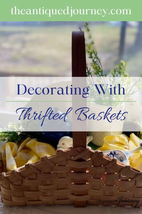 a basket decorated with Spring decor in blues and yellows Things To Put In A Basket For Decor, Things To Put In Baskets For Decor, What To Fill Baskets With For Decor, Baskets For Decorating, Basket Crafts Ideas Projects, How To Use Baskets To Decorate, Basket Fillers Decor Living Rooms, Basket Tray Decor Ideas, How To Style Baskets