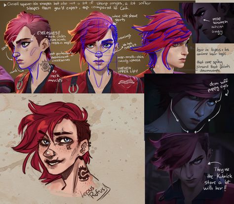 Arcane Reference Sheet, Arcane Face Study, Arcane Style Study, Arcane Style Art, Arcane Art Style Tutorial, Arcane Art Style Study, Jinx Reference, Arcane Eyes, Arcane Faces