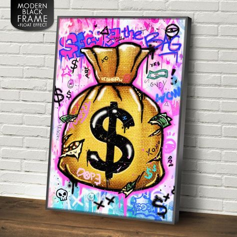 SECURE THE BAG - REBHORN DESIGN Desk Painting, Poster Art Deco, Colorful Canvas Paintings, Street Wall Art, Art Pop, Graffiti Styles, Wall Art Canvas Painting, Arte Pop, Bag Canvas