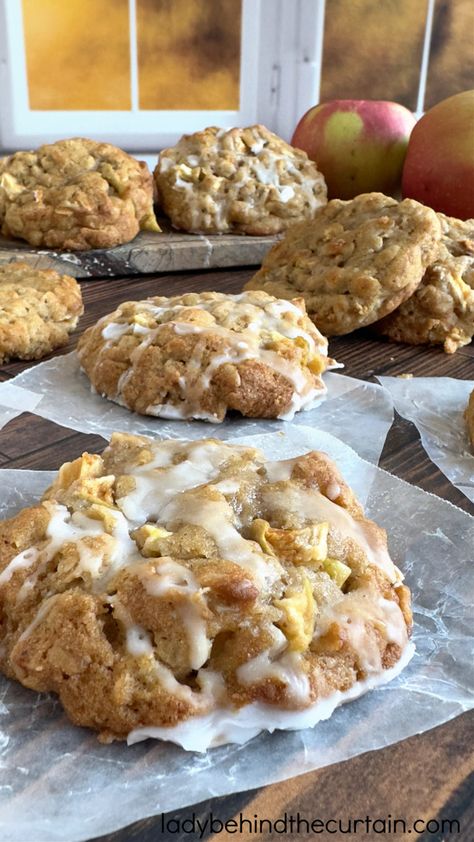 Soft Apple Oatmeal Cookies Apple Filled Oatmeal Cookies, Soft Apple Cookies, Apple Oat Cookies, Maple Flavoring, Oatmeal Sandwich Cookies, Sourdough Cookies, Apple Cookies Recipes, Spiced Applesauce, Apple Oatmeal Cookies