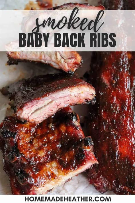 This smoked baby back rib recipe is absolutely the best way to cook ribs. Guaranteed to be tender, delicious and juicy - every time! Cooking Pork Ribs, Smoked Baby Back Ribs, Pork Back Ribs, Pork Dinners, Traeger Grill Recipes, Baby Back Pork Ribs, Bbq Baby Back Ribs, Bbq Recipes Ribs, Smoked Pork Ribs