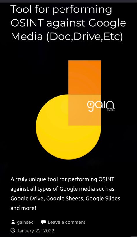 A truly unique tool for performing OSINT against all types of Google media such as Google Drive, Google Sheets, Google Slides and more! Osint Tools, Google Apps, Google Sheets, Just Run, Google Docs, Interesting Stuff, Google Slides, Python, Google Drive