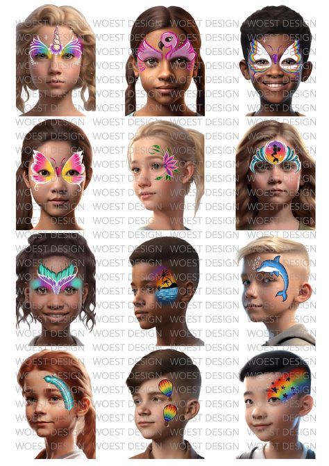 Face Paint Practice Template, Face Paint Board, Face Paint Template, Mermaids Makeup, Girl Face Paint, Children Face Painting, Frozen Face Paint, Unicorn Face Paint, Easy Face Painting Designs