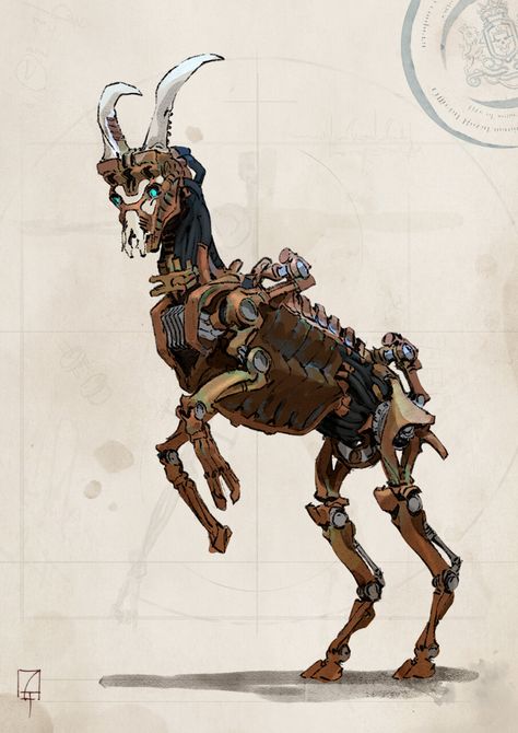 ArtStation - Creatures pack 8, Alexander Trufanov Egyptian Creatures, Steampunk Creatures, Robot Creature, Steampunk Creature Concept Art, Robotic Creatures Concept Art, Robotic Creatures, Fantasy Robot, Mech Animals, Goat Character Design