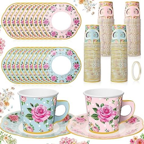 Amazon.com: Umigy Tea Party Decorations 6.5 Oz Floral Paper Tea Cups with Handle and Plates Disposable Blossom Teacups and Saucers Sets with Tape for Hot Cold Drink Birthday Baby Shower (Lovely Style, 120) : Health & Household Drink Birthday, Paper Tea Cups, Tea Party Supplies, Floral Paper Plates, Paper Bunting, Teacups And Saucers, Princess Tea Party, Tea Party Decorations, Yellow Style