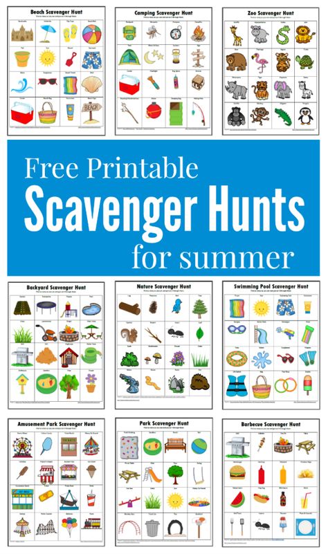 Free printable fun filled summer themed scavenger hunts for kids Aktiviti Prasekolah, Aktiviti Kanak-kanak, Scavenger Hunt For Kids, Scavenger Hunts, Camping Activities, Camping Fun, Summer Activities For Kids, Help Kids, Scavenger Hunt