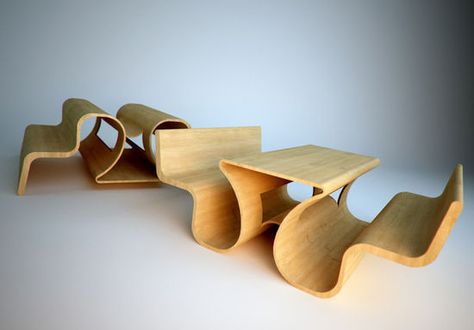 creative table design - Google Search Luxury Bed Design, Modern Luxury Bed, Picnic Bench, Bench Designs, Urban Furniture, Bent Wood, Creative Furniture, Wood Bench, Wooden Chair