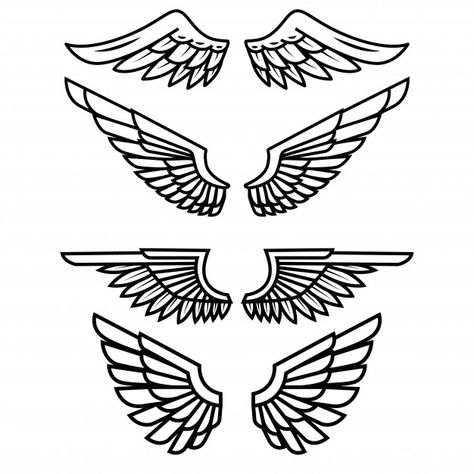 Set of the wings on white background. ... | Premium Vector #Freepik #vector #background #abstract #nature #bird Alas Tattoo, Wings Artwork, Running Tattoo, Jeans Dama, Wings Icon, Patches Embroidery, Brave Heart, Eagle Pictures, Eagle Tattoos