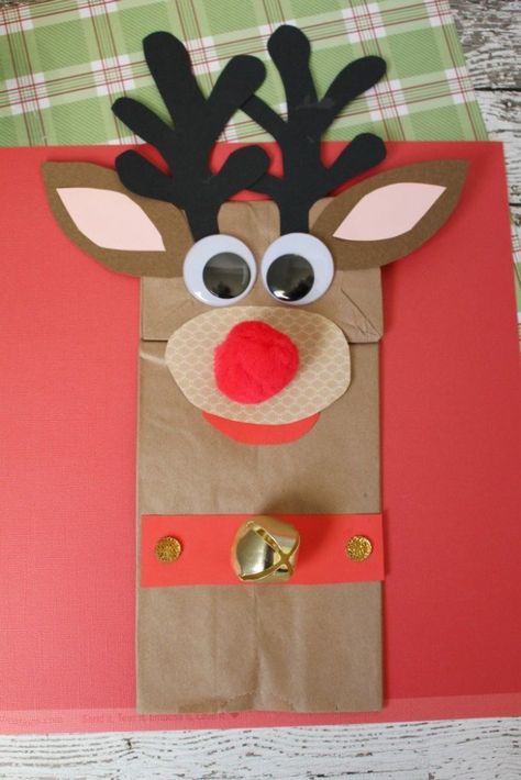 Reindeer Paper Bag, Rudolph Crafts, December Crafts, Paper Bag Crafts, Paper Bag Puppets, Reindeer Craft, Rudolph The Red Nosed Reindeer, Preschool Christmas Crafts, Bag Craft