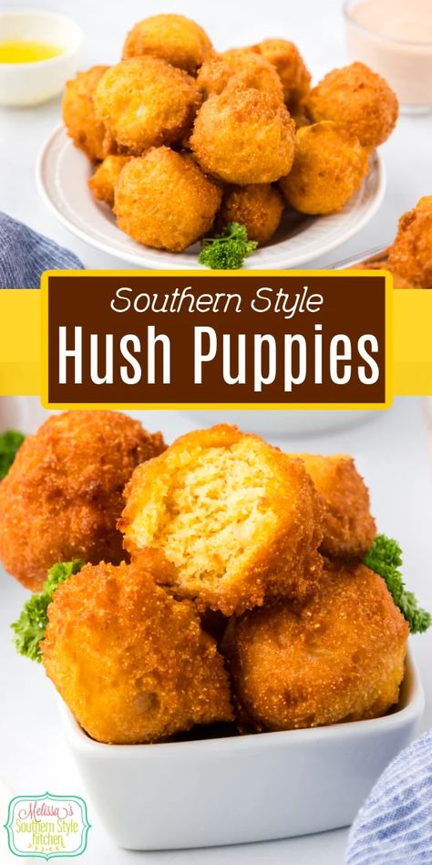 Hush Puppies Homemade Hushpuppies, Easy Hush Puppy Recipe, Homemade Hush Puppies, Cornbread Fritters, Easy Cornbread Recipe, Fried Cornbread, Hush Puppies Recipe, Cornbread Recipes, Southern Dishes