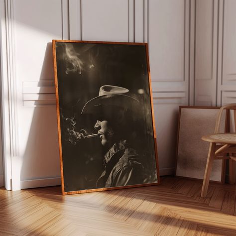 Introducing our Urban Cowboy Collection, where modern meets vintage in a stunning display of Western nostalgia. Each piece is meticulously crafted and printed on high-quality matte paper, ensuring a timeless look and feel that adds a touch of rustic charm to any space. These extra-large wall art pieces are available in four sizes--12x18", 16x24", 20x30", and 24x36"--making them perfect for creating a bold statement in your home or office. Whether you're a fan of the Wild West or simply appreciat Rich Western Aesthetic, Western Industrial Living Room, Large Western Wall Art, Modern Western Office, Chic Western Decor, Modern Cowboy Decor, Western Gothic Decor, Modern Western Decor, Western Gallery Wall