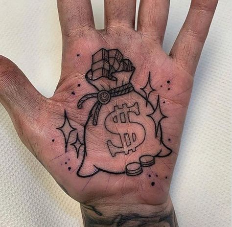 Money Sign Tattoo, Heart Money, Money Bag Tattoo, Money Symbol, Bag Tattoo, Gotik Tattoo, Holding Money, Sign Tattoo, Gangsta Tattoos