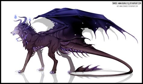 Custom adoptable for Raina1219 by ZerkWolf.deviantart.com on @DeviantArt Wolf Dragon Hybrid, Alien Wolf Concept Art, Pseudodragon Familiar Art, Wolf Dragon Hybrid Drawing, Purple Fantasy Creature, Dragon Unicorn Hybrid, Dragon Wolf, Wolf Hybrid, Hybrid Art