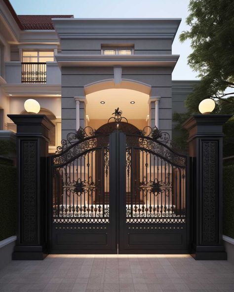 15+ Impressive Entrance Gate Ideas for a Welcoming Home Exterior • 333+ Images • [ArtFacade] House Balcony Design, Steel Gate, Entrance Gates Design, Boundary Walls, Sliding Gate, Automatic Gate, Cottage Garden Design, Wooden Gates, Wrought Iron Gates