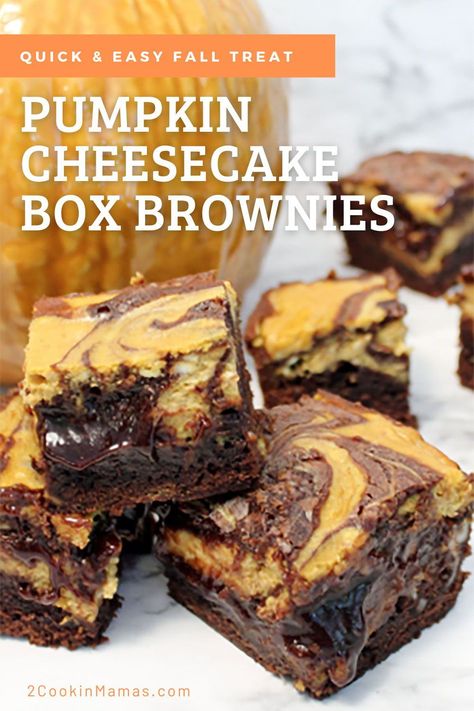 Box Brownie Mix With Pumpkin, Fudgy Pumpkin Brownies, Pumpkin Cheesecake Brownies Easy, Pumpkin Brownies With Box Brownies, Pumpkin And Chocolate Desserts, Fall Cheesecake Recipes Easy, Pumpkin Brownies Easy, Cheesecake Brownies From Box Recipes, Brownie Box Mix Recipes Ideas