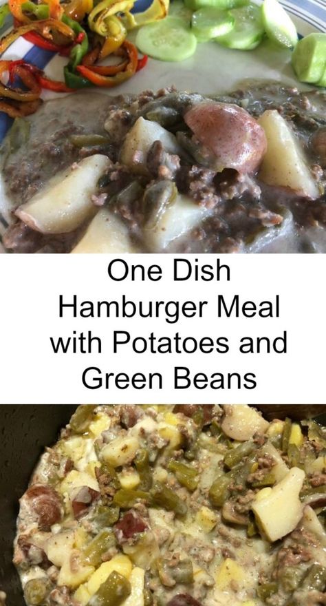 Hamburger Green Bean, Meal With Potatoes, Hamburger Meal, Green Bean Potato Casserole, Green Pepper Recipes, Meat And Potatoes Recipes, Hamburger And Potatoes, Celery Recipes, Potatoes And Green Beans