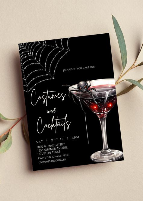 Costumes And Cocktails Invitations, Costumes And Cocktails Party, Old Hollywood Cocktail Party, Halloween Invations Ideas, Hosting A Halloween Party, Fun Adult Party Themes, Halloween Party Invitations For Adults, Halloween Birthday Party For Adults, Halloween Invitation Ideas