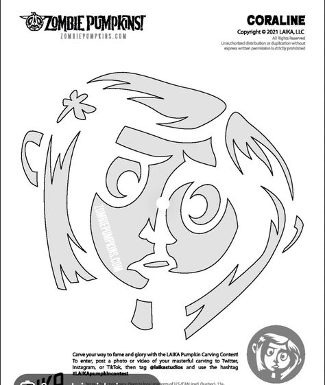 Pumkin Carving Ideas Coraline, Easy Coraline Pumpkin Carving, Coraline Jack O Lantern, Pumpkin Carving Horror Movie, Coraline Pumpkin Stencil, Coraline Stencil, Coraline Template, Pumpkin Carving Outlines, Coraline Svg Free