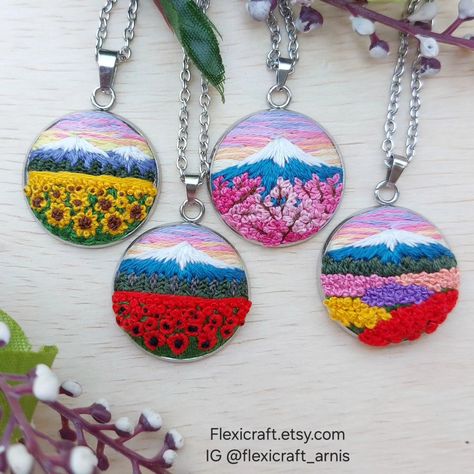 Landscape embroidered necklace Buy from my Etsy shop: https://flexicraft.etsy.com Full collections and tutorials Instagram.com/flexicraft_arnis Hand Embroidered Pendant, Hand Embroidered Necklace, Hand Embroidered Jewelry, Instagram Landscape, Embroidered Necklace, Diy Embroidery Patterns, Stainless Steel Chain Necklace, Embroidery Works, Thread Painting