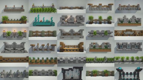 Fence Wall Design Ideas, Minecraft Castle Walls, Minecraft Wall Designs, Minecraft Building Guide, Minecraft Garden, Minecraft Wall, Fence Wall Design, Minecraft Interior Design, Wall Design Ideas