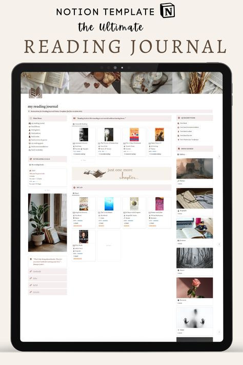 Minimalist Reading Journal Notion Template Ae Aesthetic Reading Journal, Notion Book Tracker, Journal Book Tracker, Notion Template Aesthetic, Journal Notion, Notion Inspo, Notion Ideas, Reading Planner, New Vocabulary
