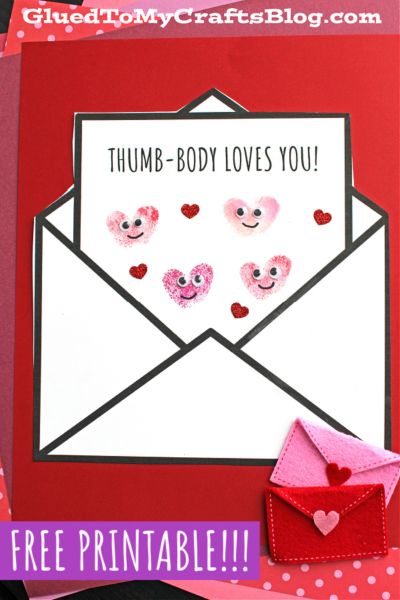 Thumb Body Loves You Valentines, Thumb Body Loves You Craft, Thumbprint Crafts, Valentine Day Week, Valentine Day Cupcakes, Valentine's Day Crafts For Kids, Unicorn Cupcakes, Kid Craft, Crafts For Kids To Make