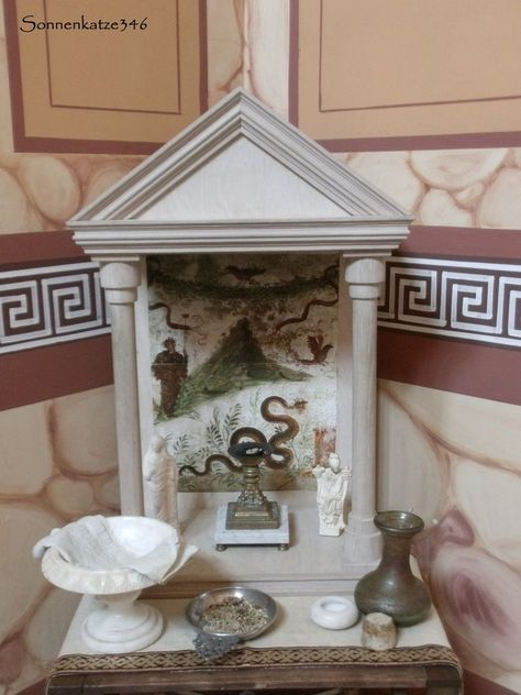 did you know all roman prayers and sacrifices started and ended with devotions to meeeee😍😍its great to have power over prayers(fire and fertility are good too) Hellenic Altar, Greek Altar, House Altar, Aphrodite Altar, Roman House, Mini Altar, Roman Gods, Witches Altar, The Hierophant