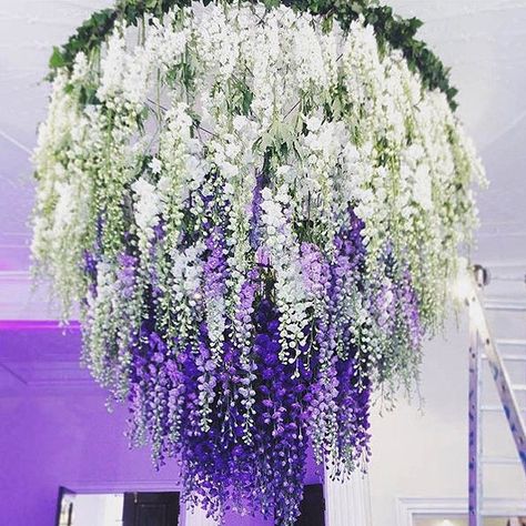 Wisteria buds are out so soon you can create a wisteria waterfall chandelier like this one by @allforlovelondon #wisteria #spring… Flower Chandeliers, Wisteria Wedding, Fun Wedding Decor, Wedding Chandelier, Flower Chandelier, Mehndi Decor, Floral Chandelier, Wedding Flowers Summer, Diy Chandelier