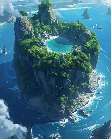 Love this.... #art #aiart #aiartcommunity Mountain Island, Lady Bird Lake, Download Anime, Arte Van Gogh, High Mountain, Rpg Map, 다크 판타지, Fantasy City, Fantasy Places