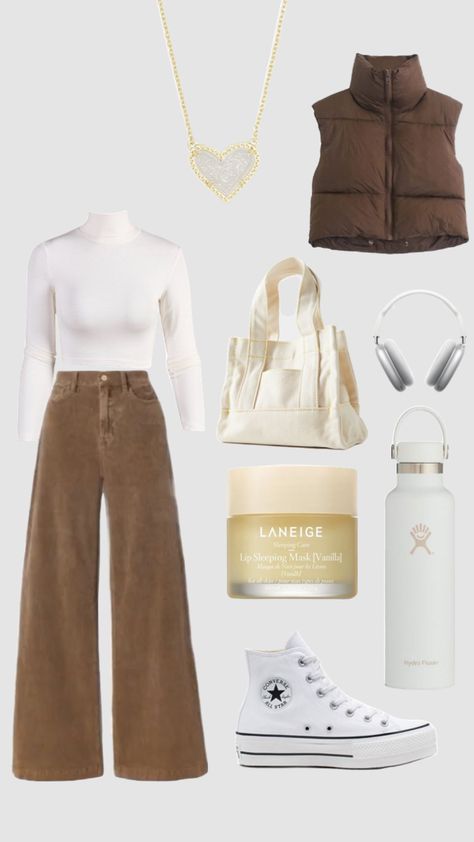 Beige Top Outfit Winter, White And Beige Outfits, Baggy Beige Cargo Jeans, Beige Baggy Cargo Jeans For Streetwear, High Waist Baggy Beige Jeans, Trendy Beige Baggy Jeans, Brown And White Outfit, Beige Top Outfit, Beige Outfit Ideas