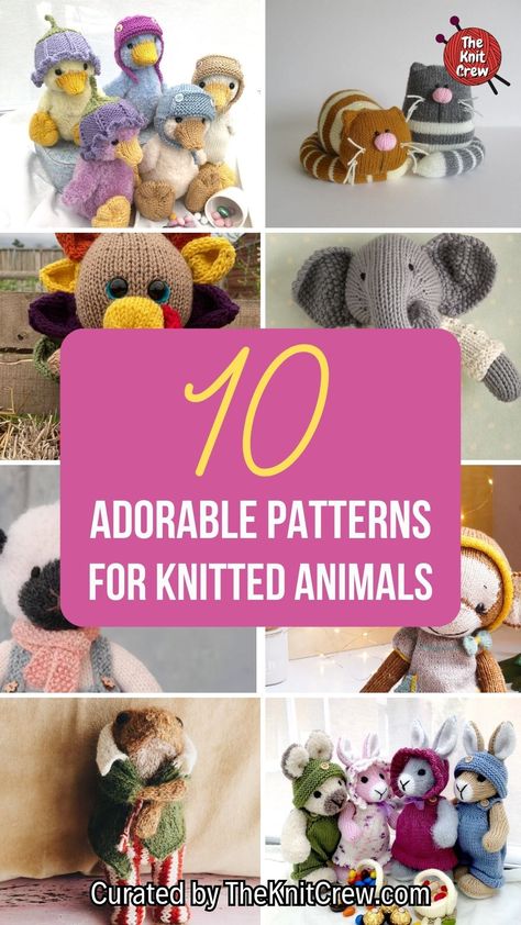 Looking for a unique and handmade gift idea? This collection of animal doll knitting patterns has got you covered. Choose from a variety of creatures, each with their own personality and charm. Curated by The Knit Crew. How To Knit Animals, Knitting Patterns Animals Free, Easy Knit Stuffed Animals, Free Knit Animal Patterns, Stuffed Animal Knitting Patterns Free, Free Animal Knitting Patterns, Knit Toys Free Pattern, Knitting Patterns Animals, Knitted Animals Free Patterns Easy