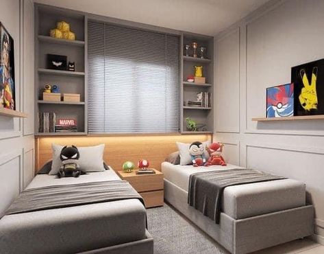 1 Room 2 Beds Small Spaces, 2 Bed Boys Room, Small Room Design 2 Bed, Kids Room With Two Beds, Kids Room Interior Design Boys, Room Interior Bedroom Small Spaces, Small Room 2 Kids Bedrooms, Small Bedroom For 2 Kids, Kids Bedroom 2 Beds