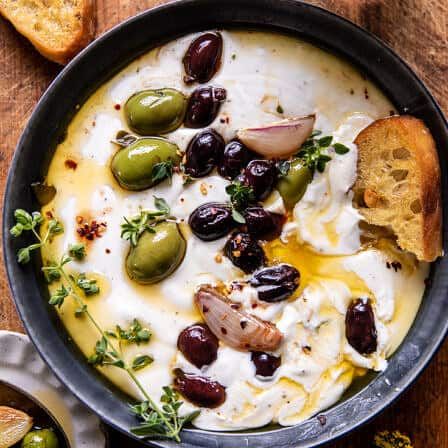 Honey Whipped Feta, Arabisk Mad, Roasted Olives, Cheese And Bread, Half Baked Harvest Recipes, Feta Dip, Whipped Feta, Harvest Recipes, Half Baked