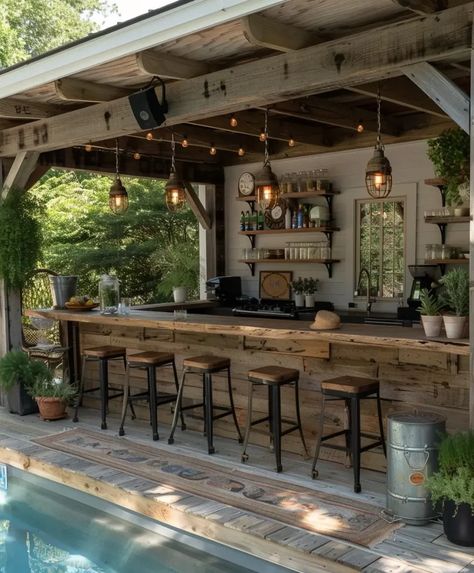 10 Stunning Poolside Bar Ideas for Your Dream Home - DGV Architecture Backyard Party Bar Ideas, Outdoor Bar Pergola, Outdoor Bar Patio Ideas, Outdoor Patio With Bar, Pergola With Bar Ideas, Poolside Patio Ideas, Bar By Pool, Pool House Bar Ideas, Outdoor Bar Shed