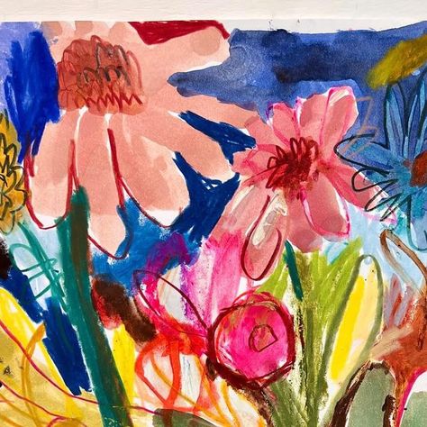 Sandi Hester, Kindah Khalidy, Painterly Flowers, Wax Pastel, Colorful Artwork, New Things, Summer Garden, Art Therapy, Abstract Flowers