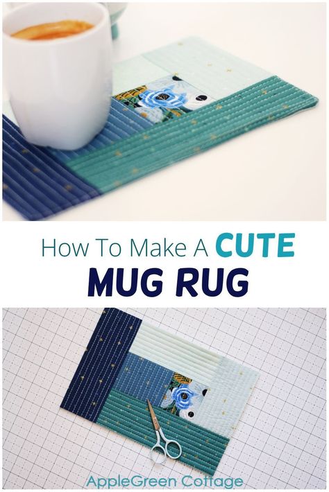 This easy quilt as you go mug rug tutorial is a must see - it will show you how to make a mug rug without binding! Are you looking to make an adorable mug rug? Sew a mug rug from a free pattern, and enjoy your breakfast on a mini quilt year-round. Check out this easy mug rug sewing tutorial, and see how to make a mug rug without binding. Quilt Cup Coaster, Simple Mug Rugs Patterns Free, Coffee Mug Rugs, Easy Quilted Mug Rug Patterns Free, How To Make Mug Rugs, Mug Rugs Patterns Free Printable, Easy Mug Rugs Patterns Free, Mug Rugs Patterns Free How To Make, Free Mug Rug Patterns