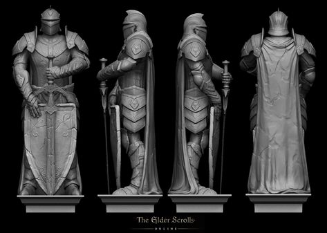 ArtStation - Breton statue for The Elder Scrolls online, Ioannis Karathomas Statue Concept Art, Knight Sculpture, Knight Statue, Warrior Statue, Fantasy Statue, Character Statue, Dungeons And Dragons Miniatures, Elder Scrolls Online, Fantasy Collection