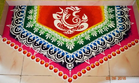 Ganpati bappa moraya🌺 Bappa Rangoli Designs, Ganpati Bappa Rangoli Designs, Ganpati Rangoli Designs Latest, Ganpati Bappa Rangoli, Bappa Rangoli, Rangoli Ganpati, Sanskar Bharti Rangoli, Welcome Rangoli, Ganpati Rangoli